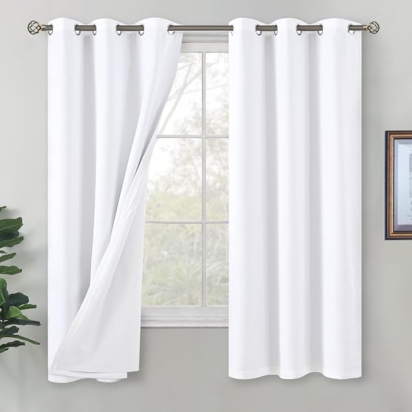 BGMENT WHITE BLACKOUT CURTAINS FOR BEDROOM 63 INCH LENGTH 2 PANELS SET, THERMAL INSULATED BEDROOM CURTAINS SOUNDPROOF ROOM DARKENING WINDOW CURTAIN DRAPES, EACH GROMMET CURTAINS 42 INCH WIDE