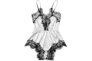 wodceeke Sexy Lace Silk Pajama Lingerie For Women For Sex Naughty Play Plus Size Sling Teddy Babydoll Bodysuit Nightgown