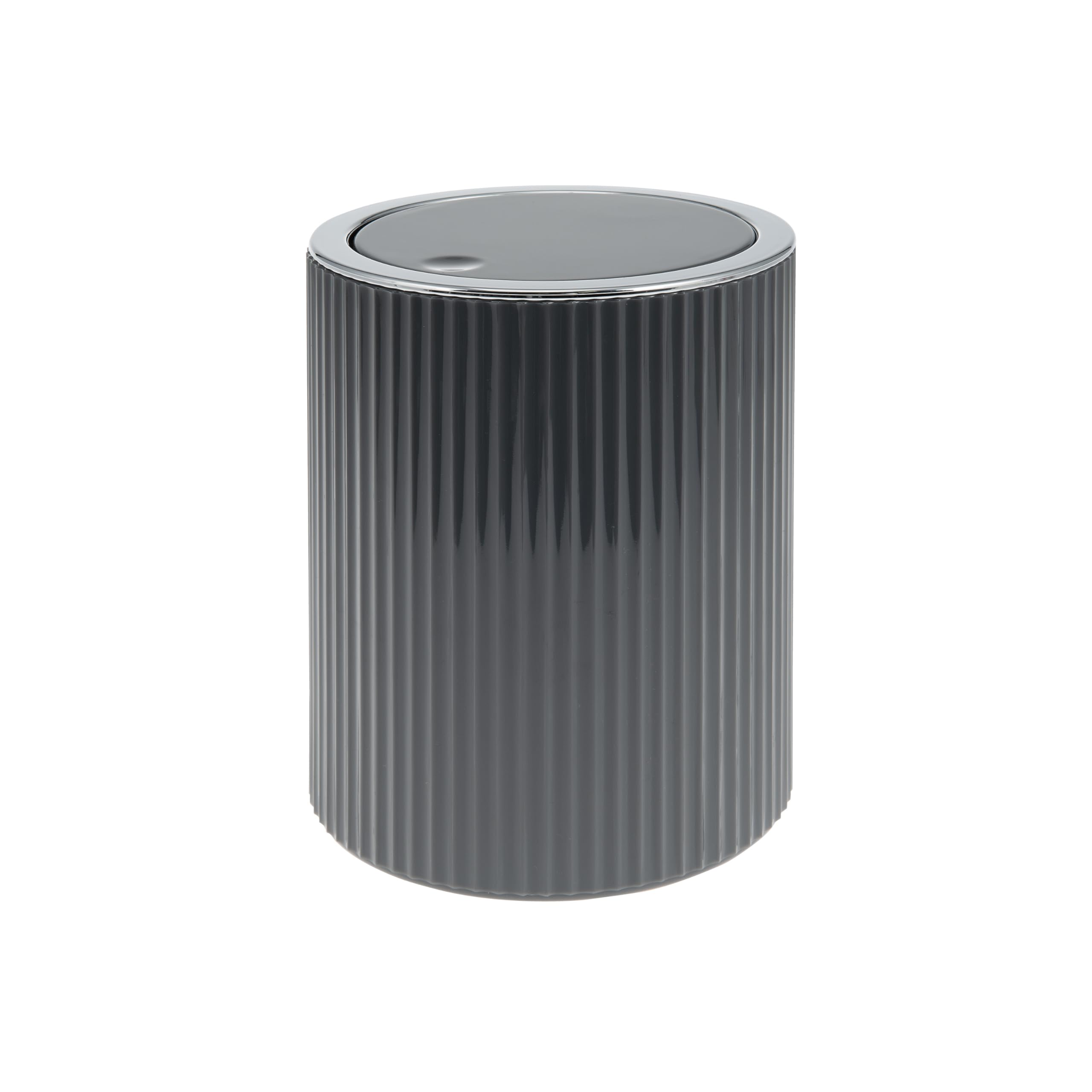 bremermann GAVELLO Mini Cosmetic Bin with Swing Lid / Bathroom Bin with Groove Design Plastic 1.5 Litres Grey