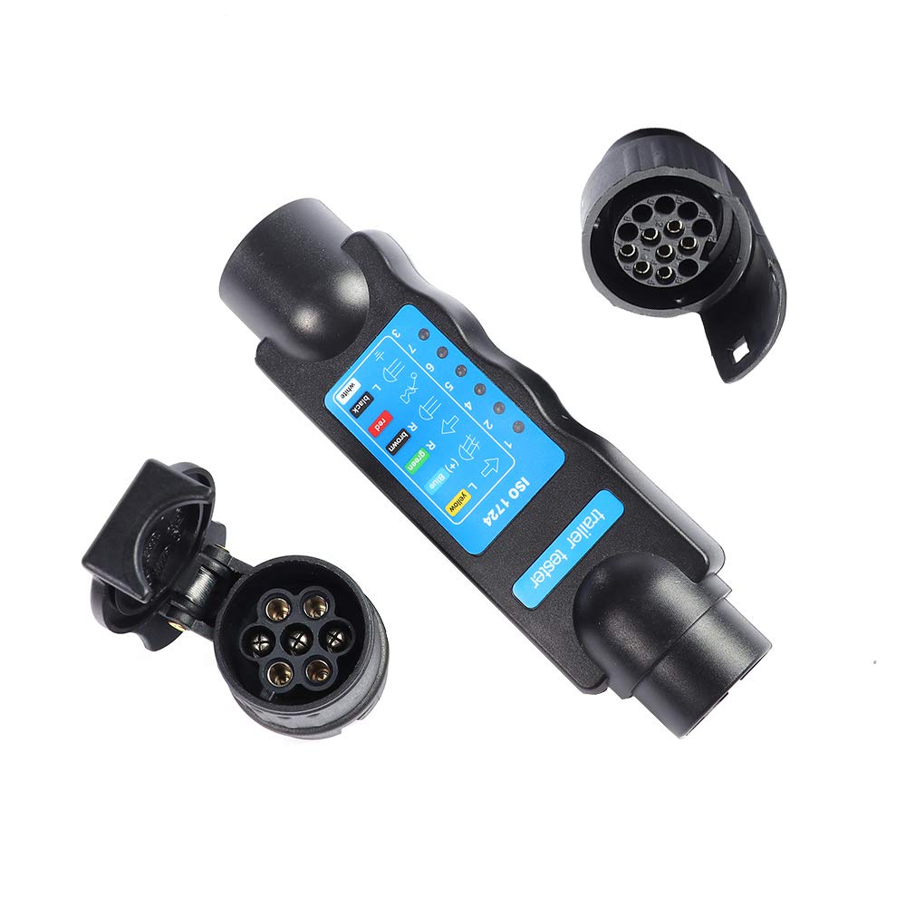 AOHEWEI 7 Pin Trailer Plug Tester Socket Light Connector Wiring Circuit Diagnostic Testing Tools with 13 Pin Towing Adapter for Caravan Truck or Trailer