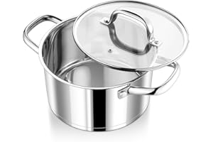 P&P CHEF 4qt Stainless Steel Stock Pot with Lid, Cooking Pasta Pot with Tri-Ply Base for Induction Gas Electric Stoves, Doubl