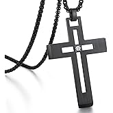ZDaoBen Men's Cross Necklace 316L Stainless Steel Large Heavy Cross Pendant for Men Polished Jewelry Rolo Chain with 22'' 24'' 26''