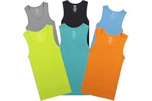 Buyless Fashion Boys Scoop Neck Tagless Undershirts Soft Cotton Tank Top (6 Pack)