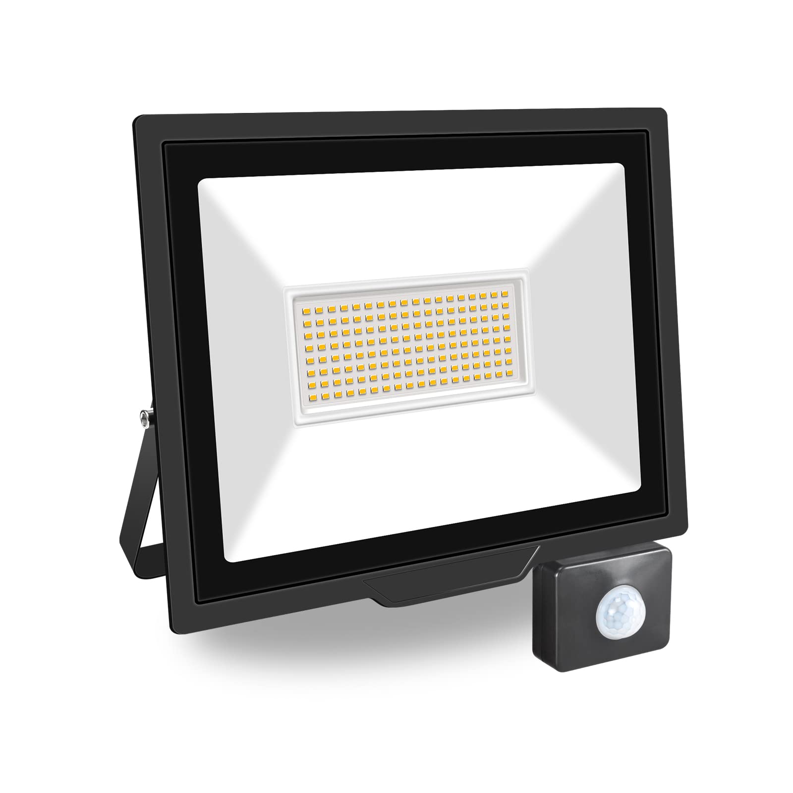 PICAA 100W LED Flood Lights Outdoor, Super Bright Security Lights with Motion Sensor, Waterproof Floodlight, Warm White (3500K) Wall Light, for Garden, Yard, Garage, Patio,Warehouse, Parking Lot