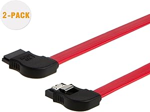 SATA III Cable, CableCreation [2-Pack] 18-inch SATA III 6.0 Gbps Left Angle 7pin Female to Left Angle Female Data Cable with Locking Latch Compatible HDD, Red