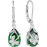 Rocayi Butterfly Drop Dangle Earrings 925 Sterling Silver Teardrop Leverback Earrings Birthstone Jewelry for Women