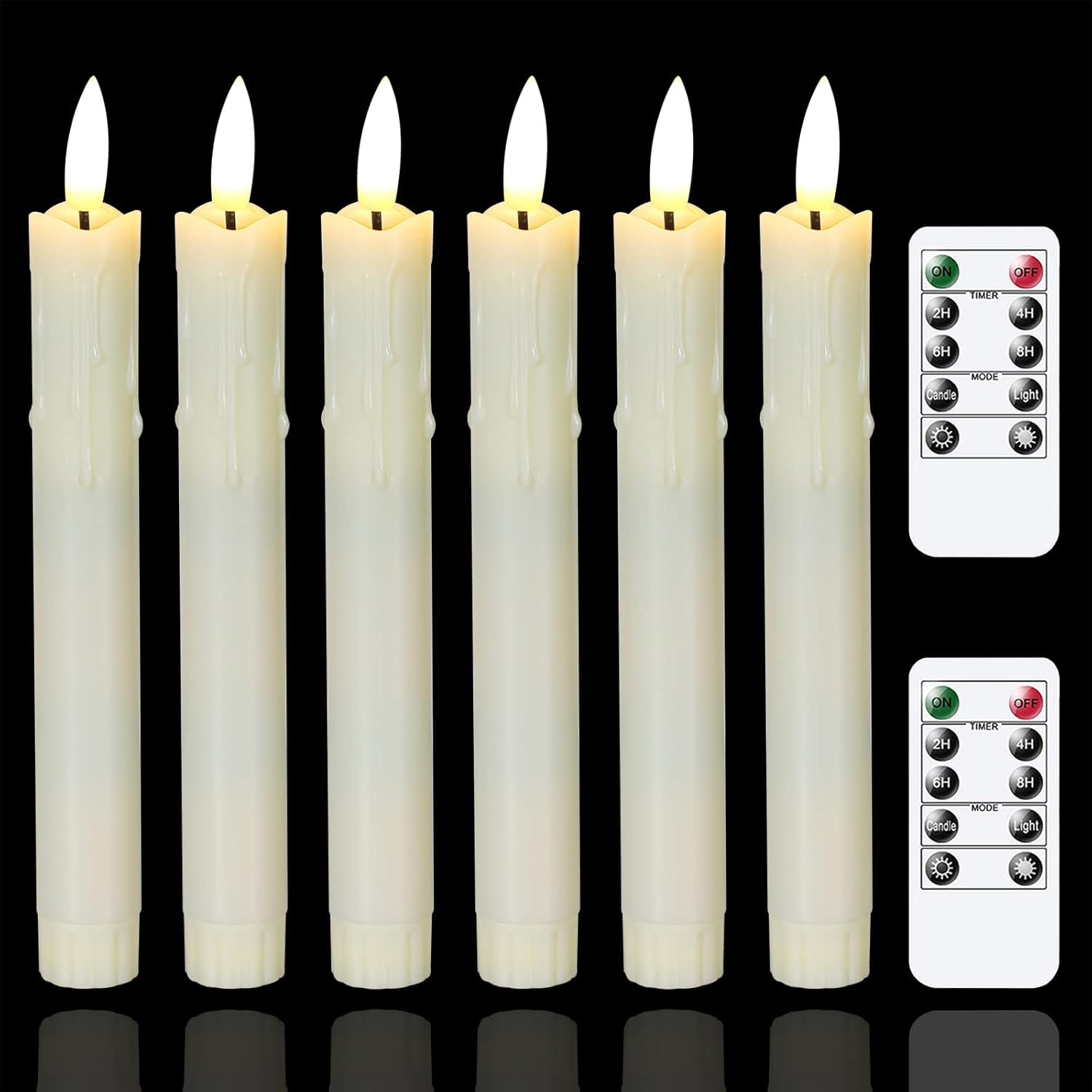 Lighting - Mavandes Flameless Flickering Taper Candles Two Remote, 7.5 Inch Ivory Battery Operated LED Window Candles Timer,Set of 6 Plastic 3D-Wick Dripping-Wax Effect Flameless Candlesticks(0.86”Dia,Warm Fire)