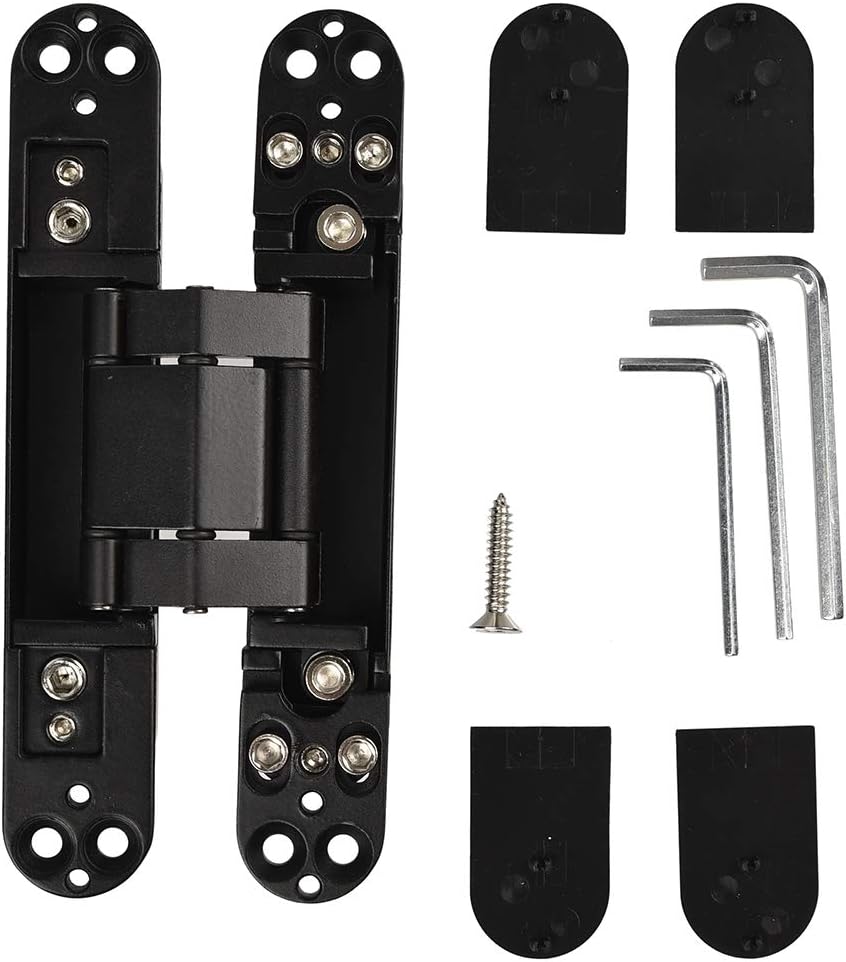 TamBee Hidden Door Hinges Invisible Hinges Concealed Hinges Zinc Alloy 180 Degree Swing Hinge 3 Way Adjustable Butt Hinge 6 x 2.5 x 1 inch Black (2 PCs - Image 4