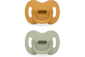 SUAVINEX Color Essence SX PRO Silicone Baby Pacifier 2Pk, Made with 100% Soft Silicone, Baby Essentials Perfect for Breastfeeding Babies, Designed in Spain, 0-6 Mths, Mustard/Green