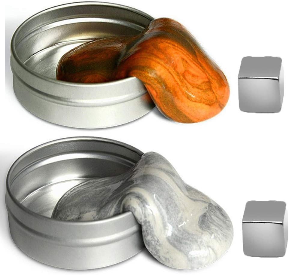 Arfun 2 Pack Magnetic Putty, Magnetic Slime Hand Therapy Putty Fidget Toy Stress Relief for Adults (Gold, Silver)