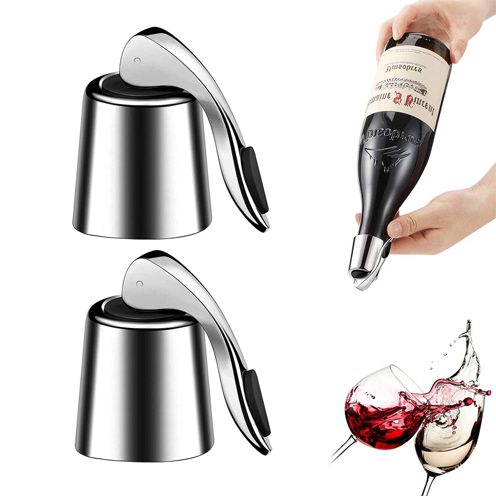 Youtai 2 Pack Reusable Stainless Steel Wine Bottle Plug with Silicone Bottle Sealer, Vacuum Expanding Beverage Bottle Stopper to Keep Wine Fresh