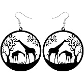 NEWEI Acrylic Hollow Big Round Circle African Giraffe Earrings for Women Dangling Safari Animal Jewelry Charms