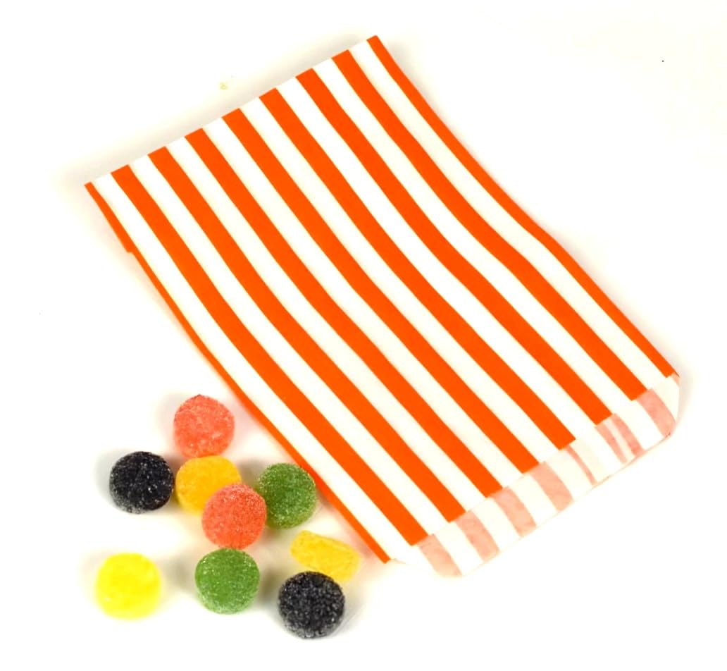 200 Orange 5" x 7" Striped Candy Sweet Paper Bags | Wedding Buffet Favour Cake Gift Pick n Mix Shop | Premium Quality UK Made โ image 1