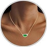 Goxygen Gold Birthstone Necklace for Women - 14K Gold Plated Preppy Oval Pendant Necklaces Dainty Cubic Zirconia Pendant Jewelry for Women Anniversary Birthday Gifts for Her