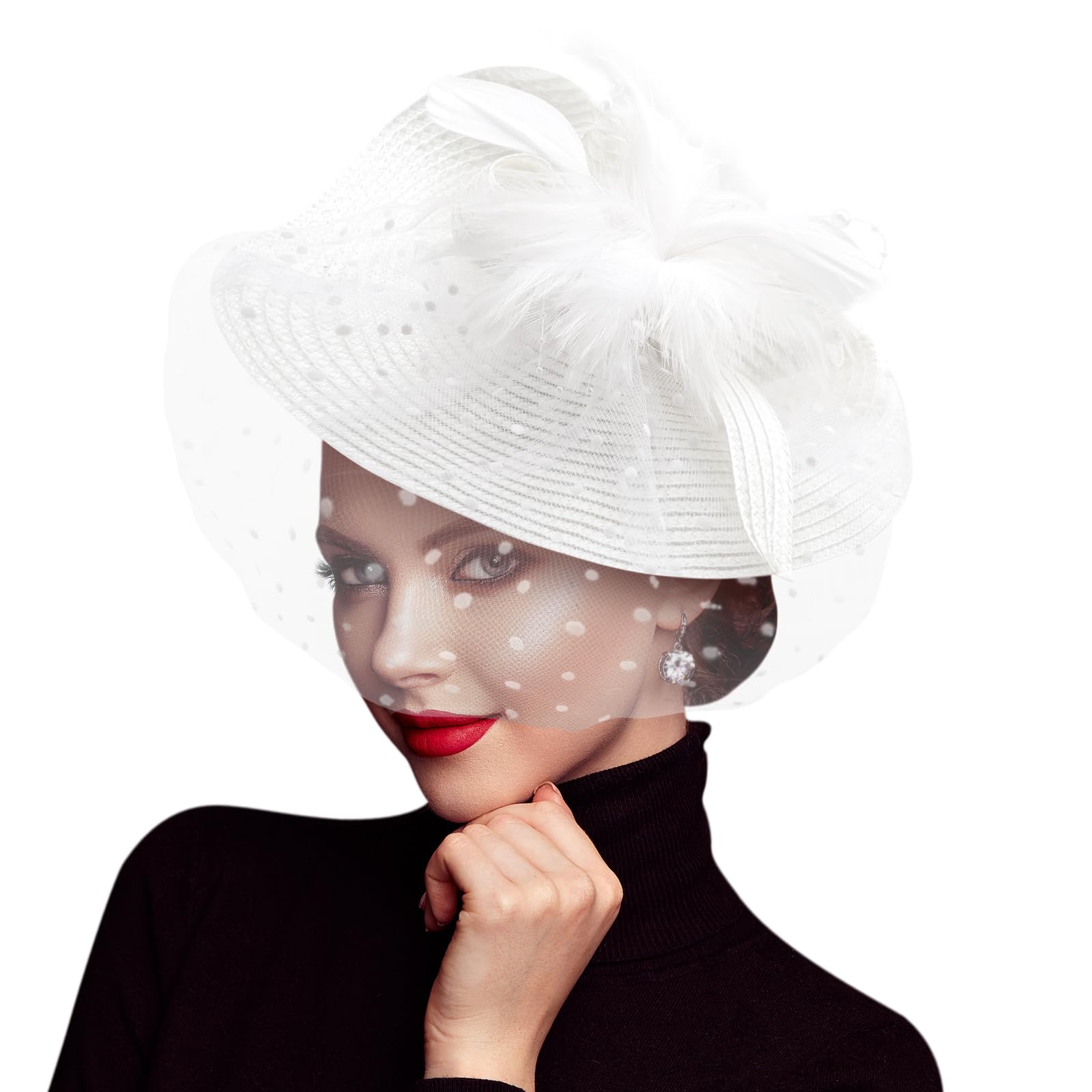 Photo 1 of AQOKKA Women Fascinators Hats Flower Mesh Feathers with Headband and Clip Tea Party Headwear for Girls and Women