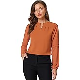 Allegra K Women's Work Tops Keyhole Neck Long Sleeve Work Shirts Blouse Dressy Casual Business Shirt