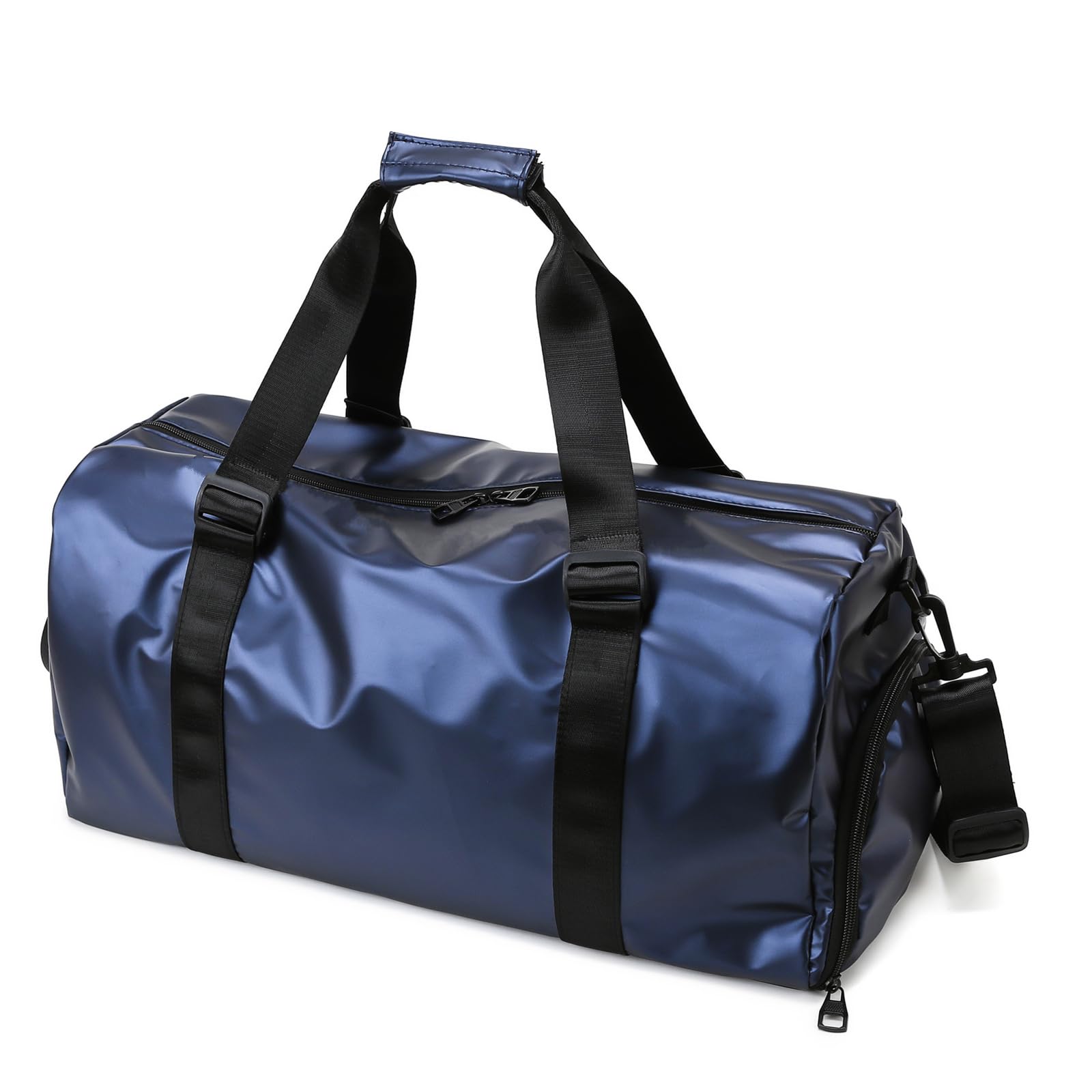 Gym Sport Bag Men Women, Travel Duffle Bag with Shoes Compartment and Wet Pocket, Big Capacity Weekend Overnight Bag with Shoulder Strap for Gym Sports Travel Swimming Camping (Blue)