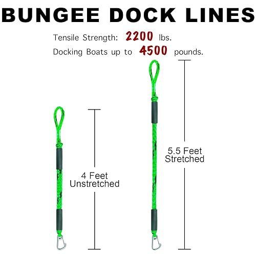 Dock Accessories Bungee Dock Lines (2-Pack) With Stainless Steel Snaps ...