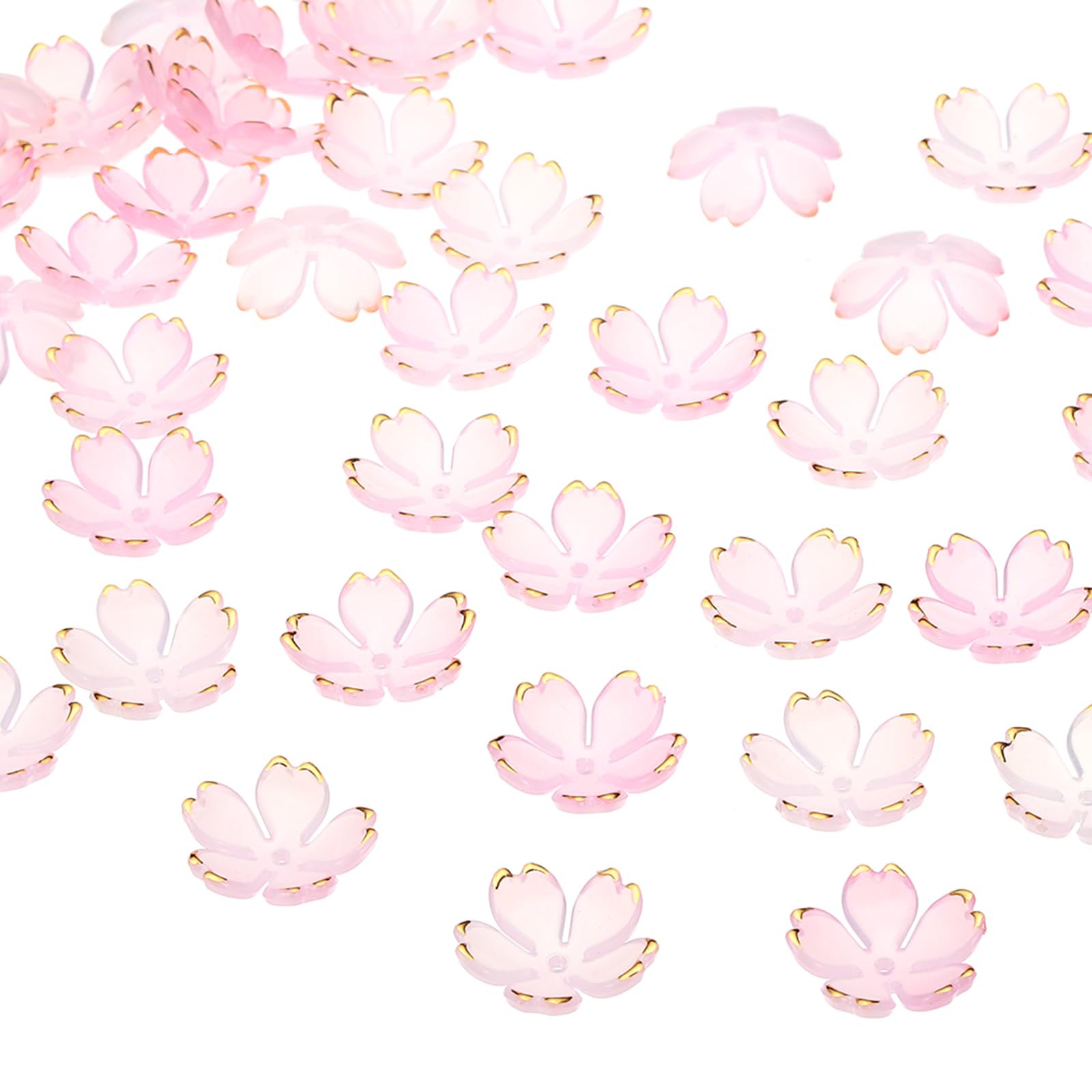 PATIKIL Acrylic Flower Beads, 100 Pcs 18mm Gold-Plated Gradient Cherry Blossom Floral Spacer Beads for Bracelets, Earrings, Necklaces, Jewelry Making and DIY Crafts, Pink Gradient