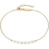 MEVECCO Women Gold Anklet Boho Delicate Handmade 18k Gold Plated Dainty Beach Pearl Foot Chain Ankle Bracelet Adjustable Wafer Anklet for Women ANK-Pearl