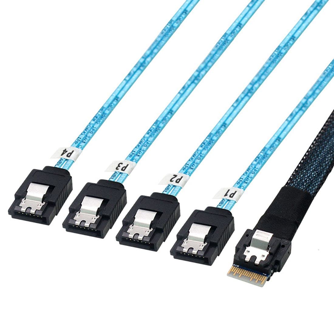 Photo 1 of chenyang CY Slim Line SAS 4.0 SFF-8654 4i 38 Pin Host to 4 SATA 7 Pin Target Hard Disk Fanout Raid Cable 50cm