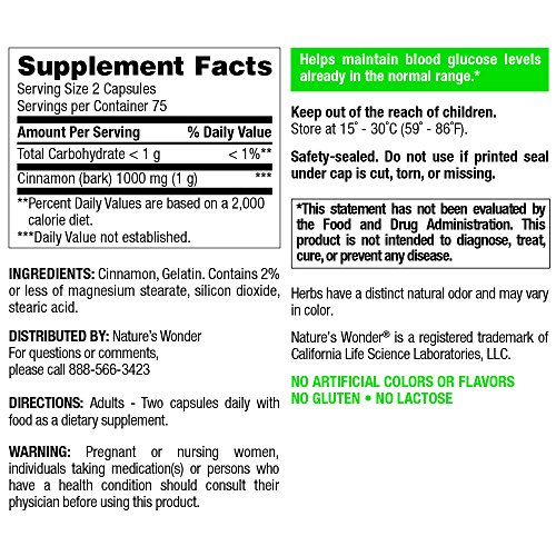 Nature's Wonder Cinnamon 500mg Capsules 150 Count