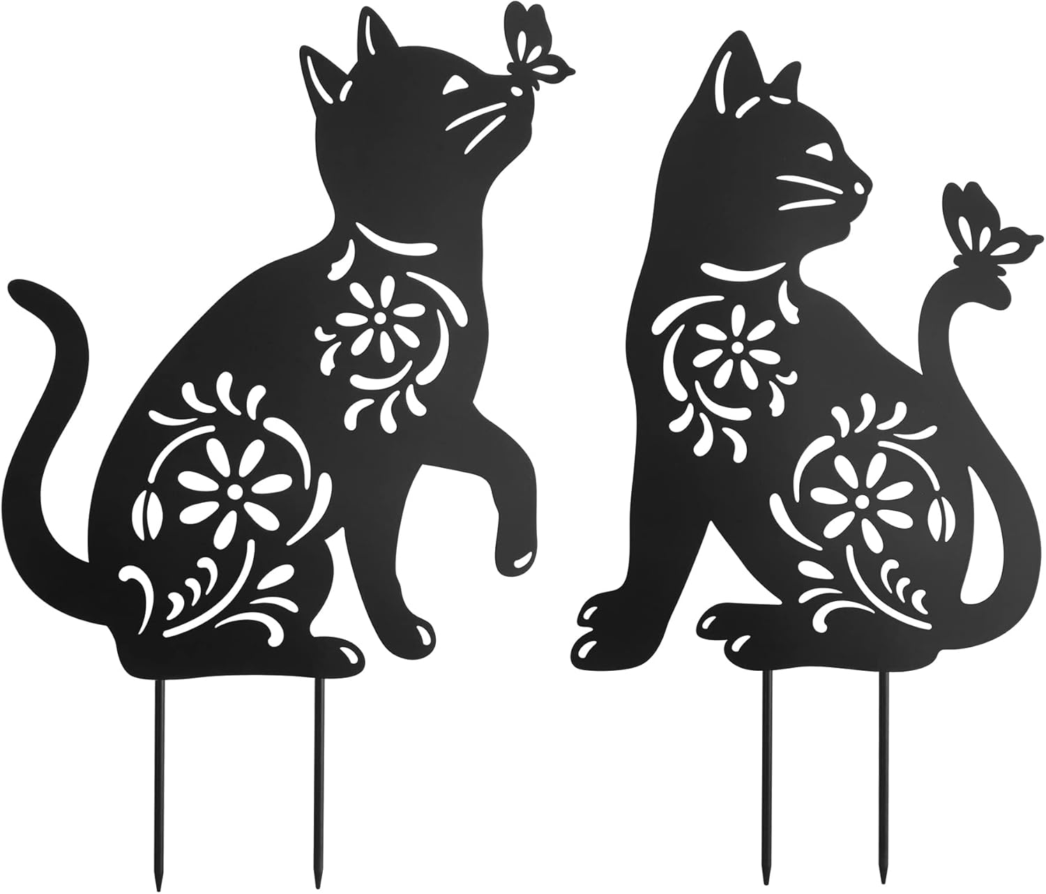 Decorative Garden Stakes - Hokfirm Stake Garden Outdoor Decoration Metal Black Cat Stake, Garden Animal Statue Silhouette Pattern, Animal Art Lawn Garden Silhouette, Set of 2