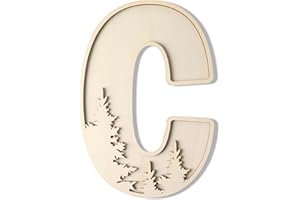 LONGAN CRAFT Woodland Layered Wooden Letters 12 Inch, Boho Large Wooden Name Signs for Nursery Big Paintable Wooden Letter C Cutout Wood Forest Letters Alphabet for Wall Decor Baby Name Kids Room Wall Art