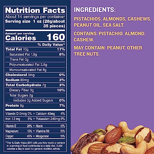 PLANTERS DELUXE PISTACHIO MIX, PARTY SNACKS, PLANT-BASED PROTEIN, 14.5 OZ CANISTER