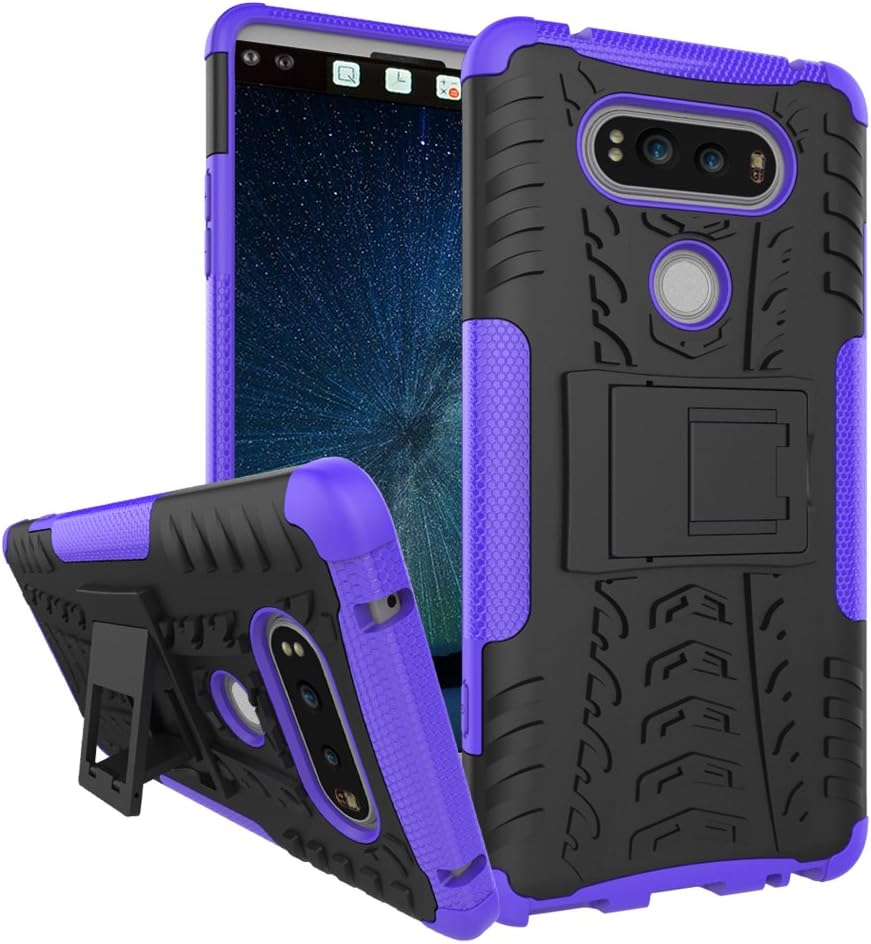 LG V20 Case, Asstar Dual Layer Soft TPU Hard PC Hybrid Drop Protection Durable Armor Defender Anti-Scratch Shockproof Protective Case Cover with Kickstand for LG V20 2016 (Black+Purple)