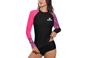 BesserBay Women UPF 50+ Color Block Long Sleeve Rashguard Top