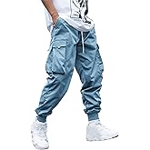 WZIKAI Men's Casual Cargo Pants Elastic Waist Drawstring Tapered Pants Athletic Techwear Joggers Pants with Flap Pockets
