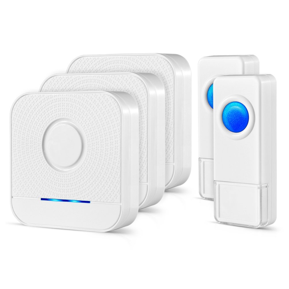 Wireless Doorbell 3 Receivers And 2 Push Buttons, IP55 Waterproof Chime