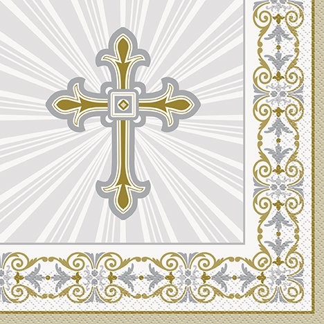 Radiant Cross Religious Celebration Party Tableware Plate and Napkin Set (Gold, Deluxe Party) - Thumbnail 2