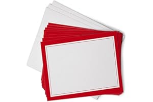 HILL VALLEY GREETINGS Blank Border Flat Note Cards with Envelopes - 40 Classic Flat Cards with Envelopes - Blank Simple Paneled Non Folding Cards For Business Professional & Formal Events (Red)