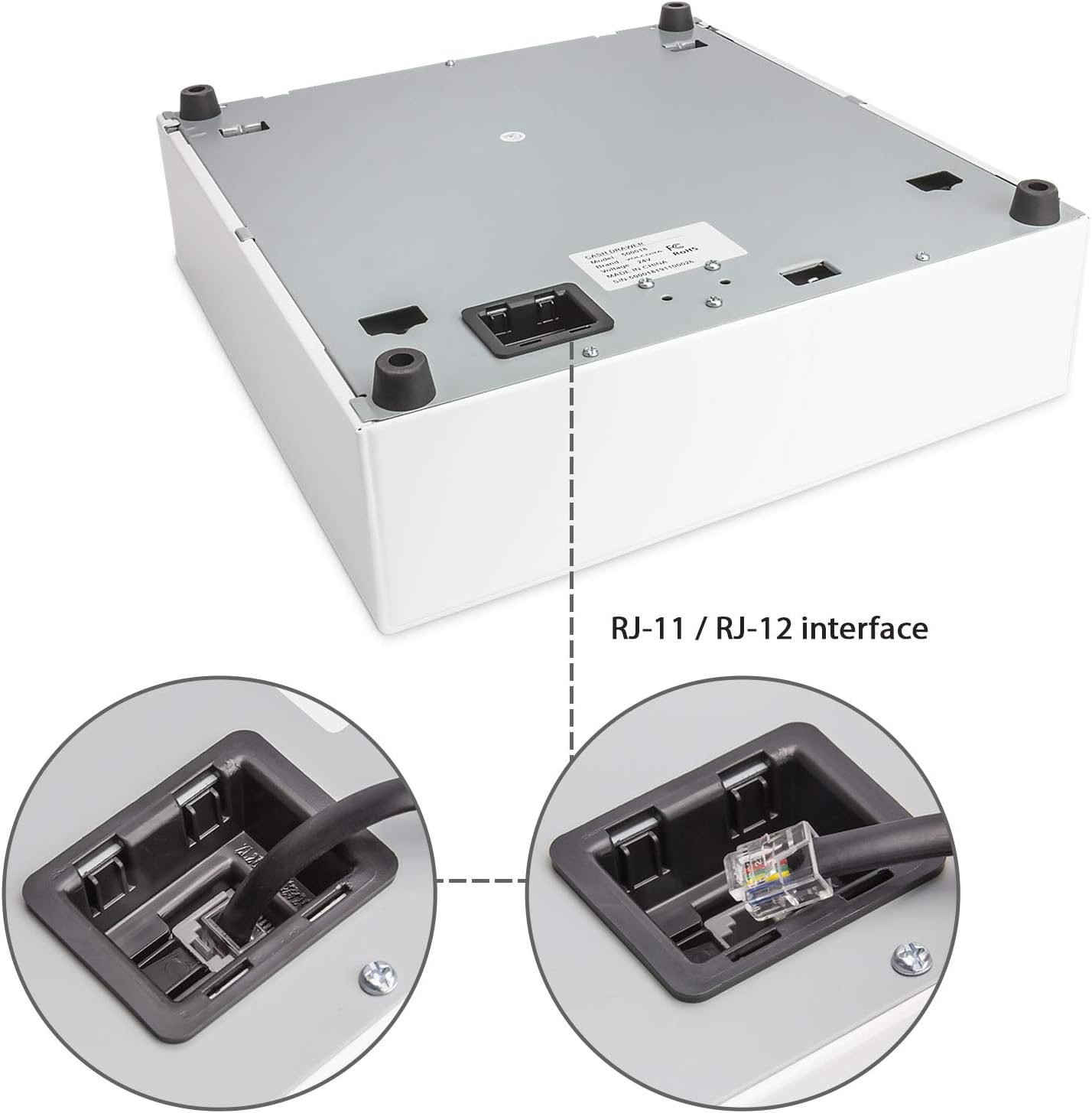 Mini Cash Register Drawer 13” for Point of Sale (POS) System with Fully Removable 2 Tier Cash Tray, 4 Bill/5 Coin, 24V, RJ11/RJ12 Key-Lock, Double Media Slot, Small Square Money Drawer, White : Electronics