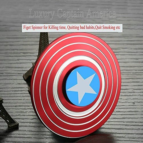 Father's Day Gift Fidget Hand Spinner Toy Xzeit Upgraded Edition Captain America Spinner Stress Reducer EDC Toy , titanium alloy with Metal Bearing ADHD Focus Anxiety Relief Toy （Captain）