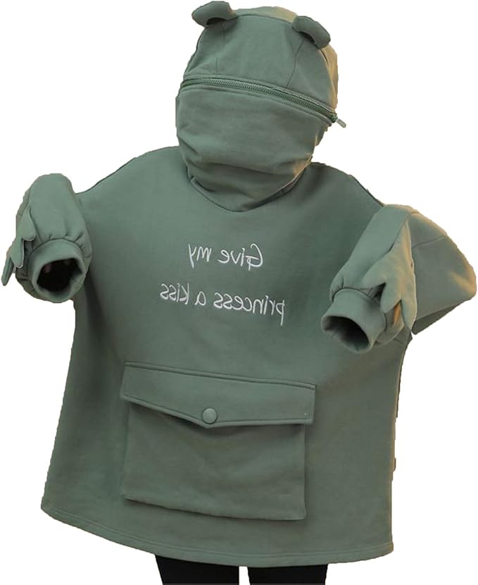 Women Teen Girls Cute Funny Kawaii Frog Hoodie Zipper Mouth Frog