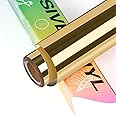 HTVRONT Gold Permanent Vinyl for Cricut - 12" x 6FT Chrome Gold Metallic Vinyl Roll - Easy to Weed & Transfer Craft Mirror Gold Adhesive Vinyl Rolls for Home Decor, Party Decoration, Mug, Window