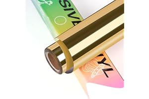 HTVRONT Gold Permanent Vinyl - 12" x 6FT Chrome Gold Metallic Vinyl Roll - Easy to Weed & Transfer Craft Mirror Gold Adhesive Rolls for Home Decor, Party Decoration, Mug, Window