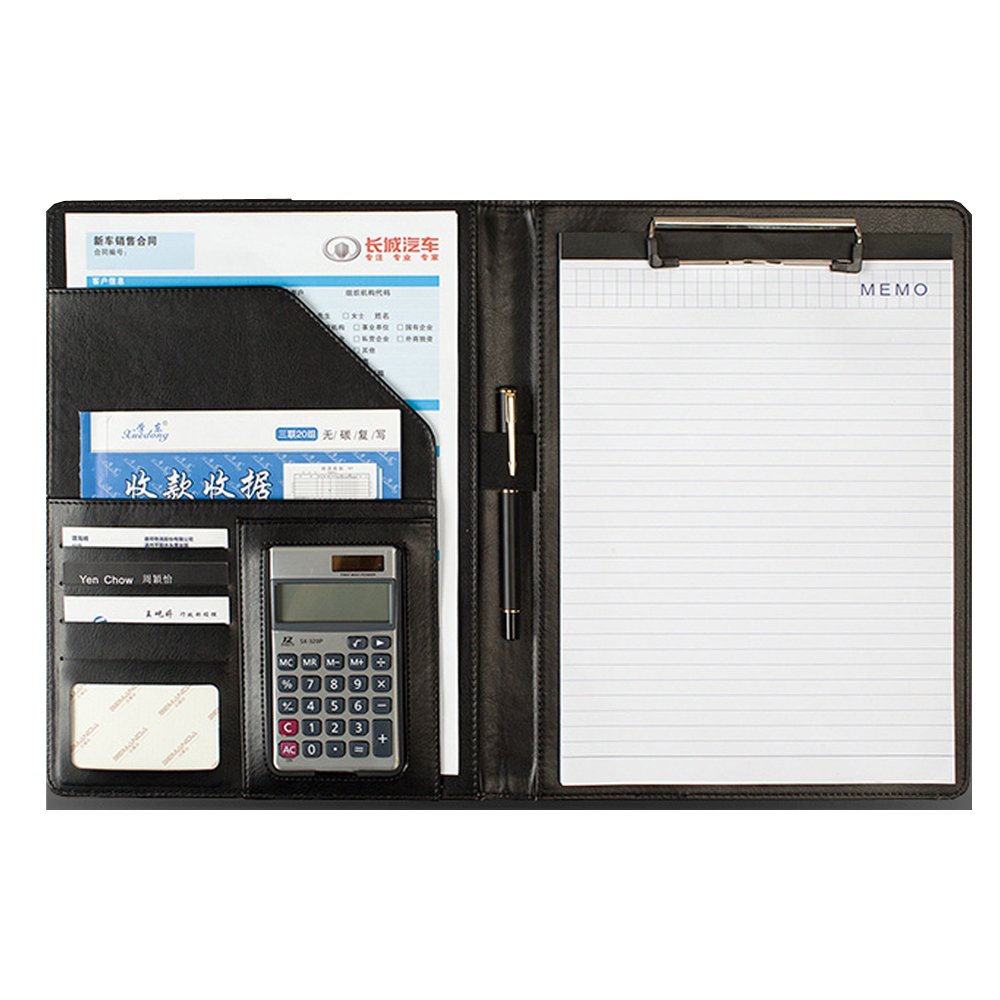 Ring Binder Portfolio with Calculator ，Conference Folder, File Folder, A4 Conference Folder Business PU Leather Document Case Bag with Clipboard