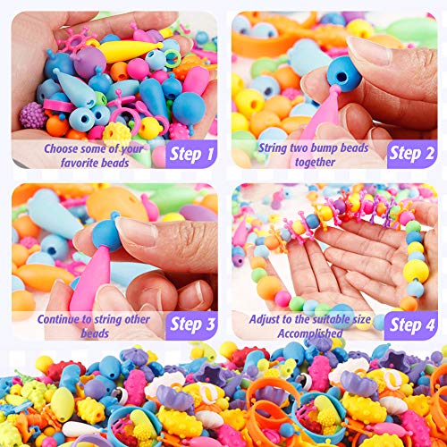 BigOtters Pop Beads, 500PCS+ Kids Pop Snap Beads Set DIY Jewelry Making Kit Toys to Make Hairband Necklaces Bracelets Rings Art & Craft Creativity Toys for Girls Christmas Birthday Gifts