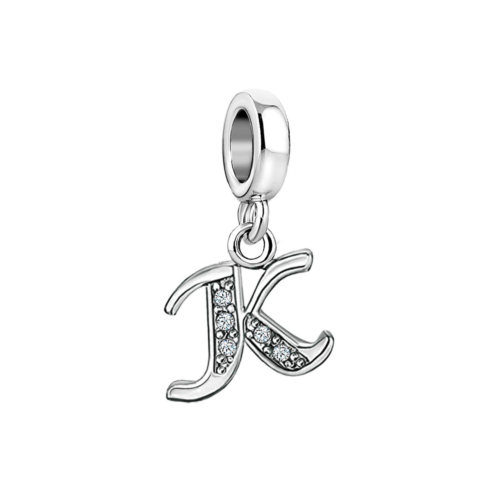 K Initial Sparkling Letter Charm fits Pandora Charms Bracelets Name Alphabet Christmas Birthday Jewellery Gift for Women Daughter Granddaughter Sister Friendship