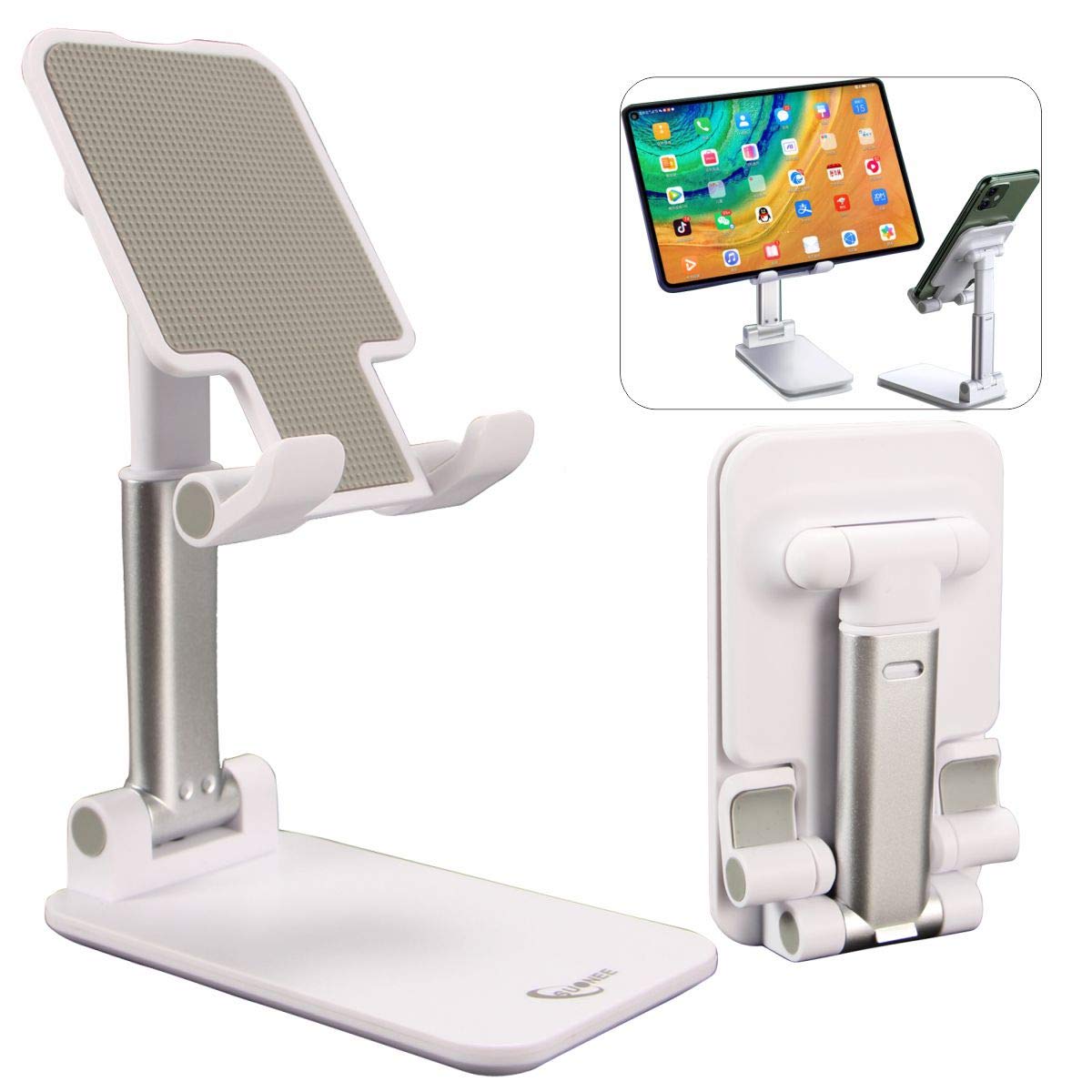 Phone holder, Phone stand for desk Angle Height Adjustable Fully Foldable Portable Mobile Phone Stand Holder for Phone/iPad/Kindle/Tablet Widely compatible