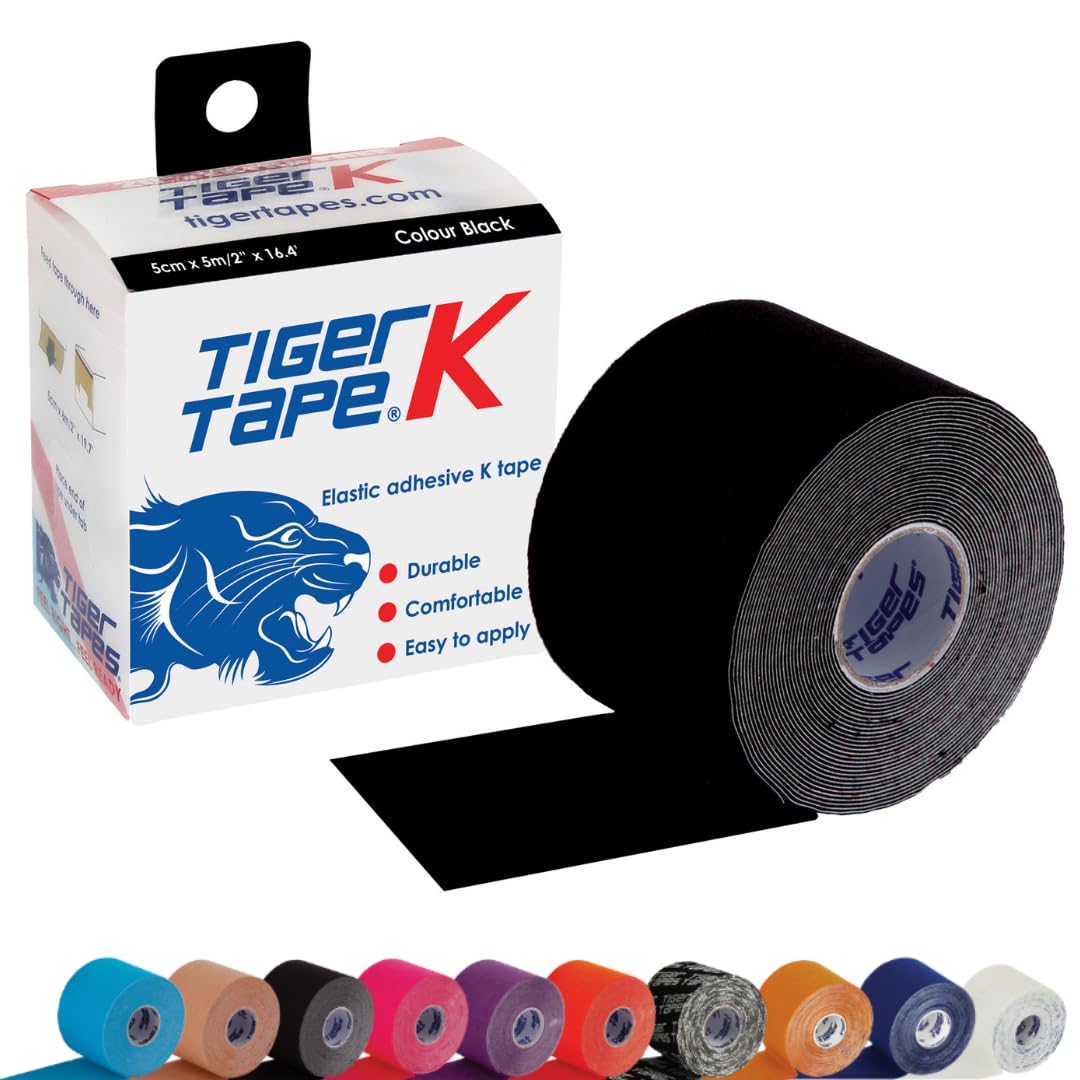TIGERTAPES K Tape - Black Kinesiology Tape (5cm x 5m) | Uncut Muscle Tape for Running, Sports & Injury Recovery | Waterproof, Hypoallergenic & Elastic Athletic Tape for Training & Rehab