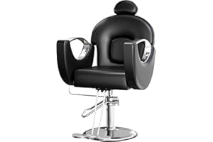 Hydraulic Barber Chair,360° Swivel Reclining Barber Chair with 5" High-Density Cushion, PVC Leather, 130° Back for Hair Salon