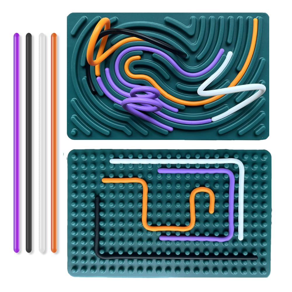 Albiuev Sensory Activity Board for Children, Silicone Fidget Toys for Calming, Stress, Anxiety, ADHD & Autism, Fine Motor Skill Board includes Portable Travel Bag & 20 Strings (Blue)