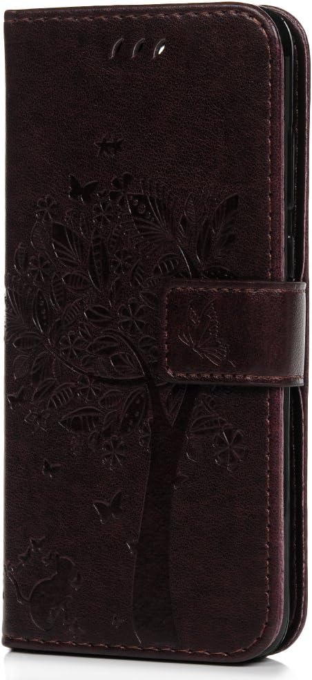 Huawei Y6 2018 Case, Honor 7A Case, Shockproof PU Leather Flip Wallet Case Cat Tree with Kickstand Card Holder Magnetic Silicon Protective Slim Skin Phone Case for Huawei Y6 2018 / Honor 7A Brown