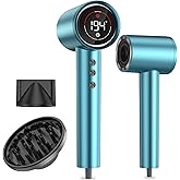 Hair Dryer, 150000 RPM Professional High-Speed Blow Dryer 500 Millions Negative Ionic Care Hair Dryer for Fast Drying, Low Noise 4 Temp/3 Speeds Hairdryer, Travel with Magnetic Diffuser & Nozzle