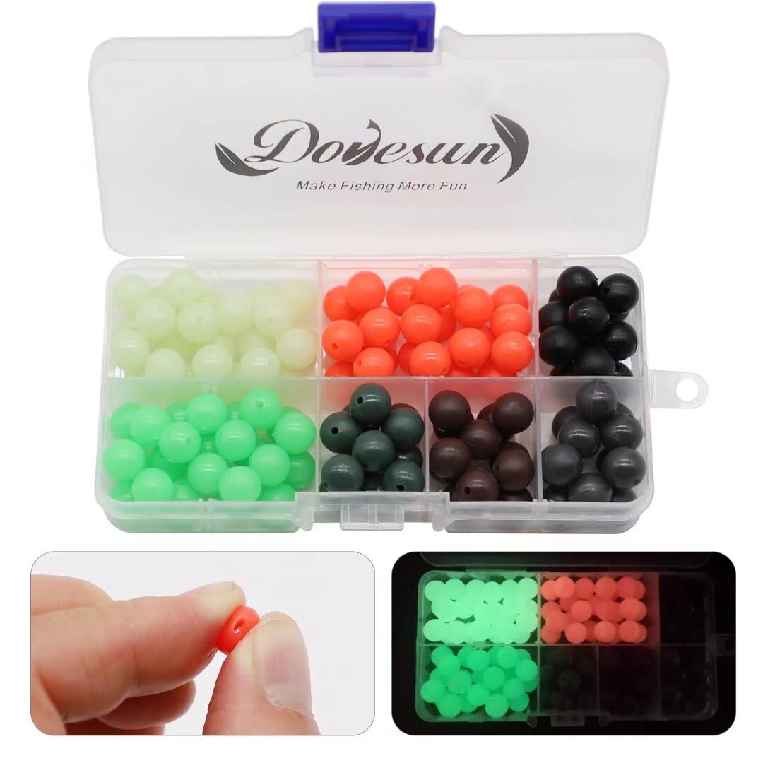 Dovesun Soft Rubber Fishing Beads Fishing Accessories 7 Colors Round Fishing Beads with Fishing Tackle Box 10mm (0.39in) 120pcs